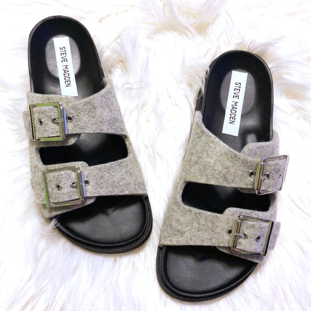 Steve Madden Swipe Wool Buckle Slide Sandals 🖤